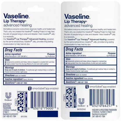 Vaseline Lip Therapy Advanced Healing 3-Pack – White Petroleum Moisturizing Lip Balm for Extremely Dry Lips, 0.35 Oz Ea Vaseline