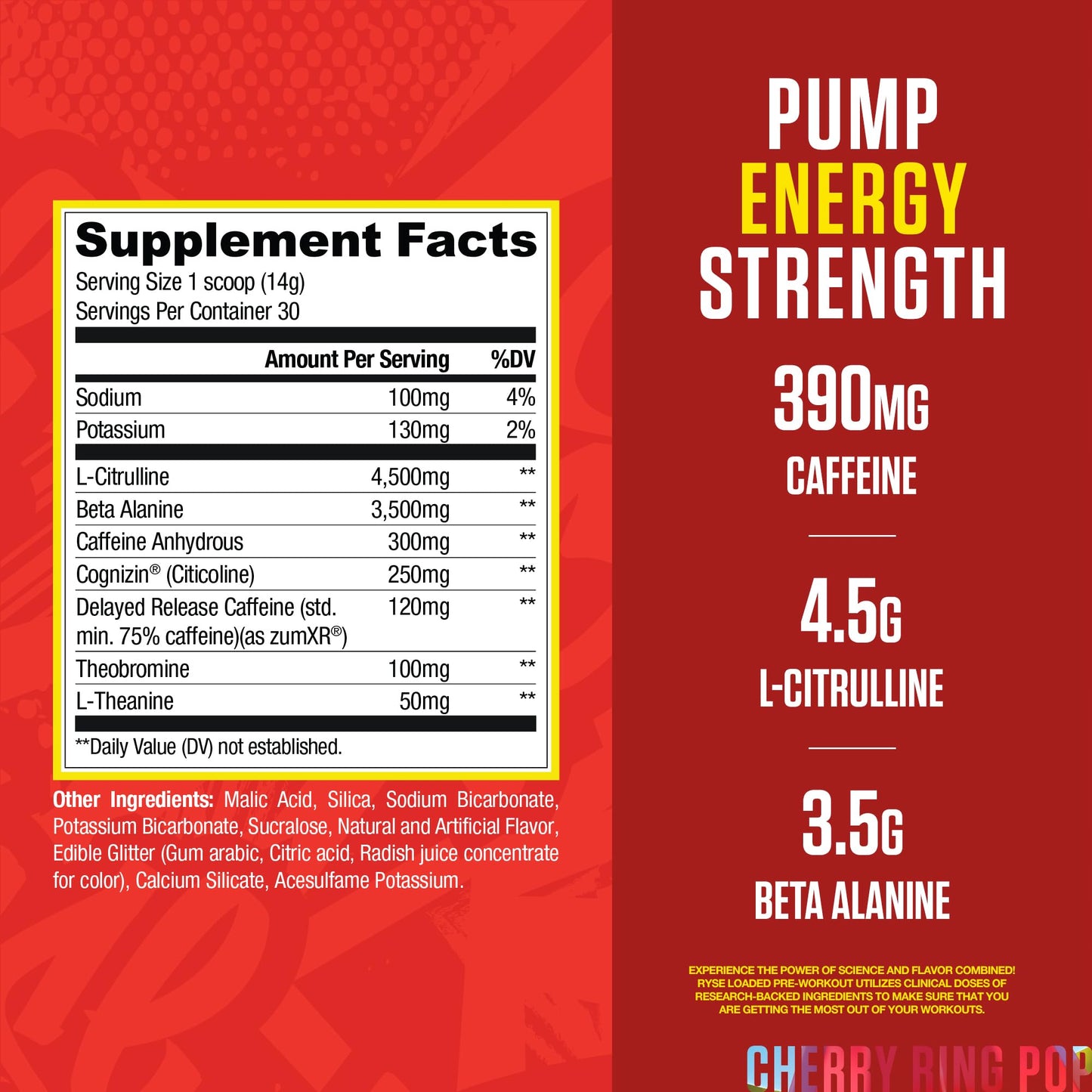 RYSE Loaded Pre Workout Powder - Strawberry Squeeze - Daily Pre-Workout for Men & Women with 390mg Caffeine, Beta Alanine, and Citrulline for Pump, Focus, and Energy - 30 Servings