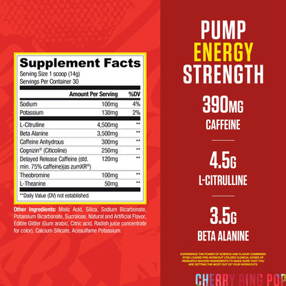 RYSE Loaded Pre Workout Powder - Strawberry Squeeze - Daily Pre-Workout for Men & Women with 390mg Caffeine, Beta Alanine, and Citrulline for Pump, Focus, and Energy - 30 Servings