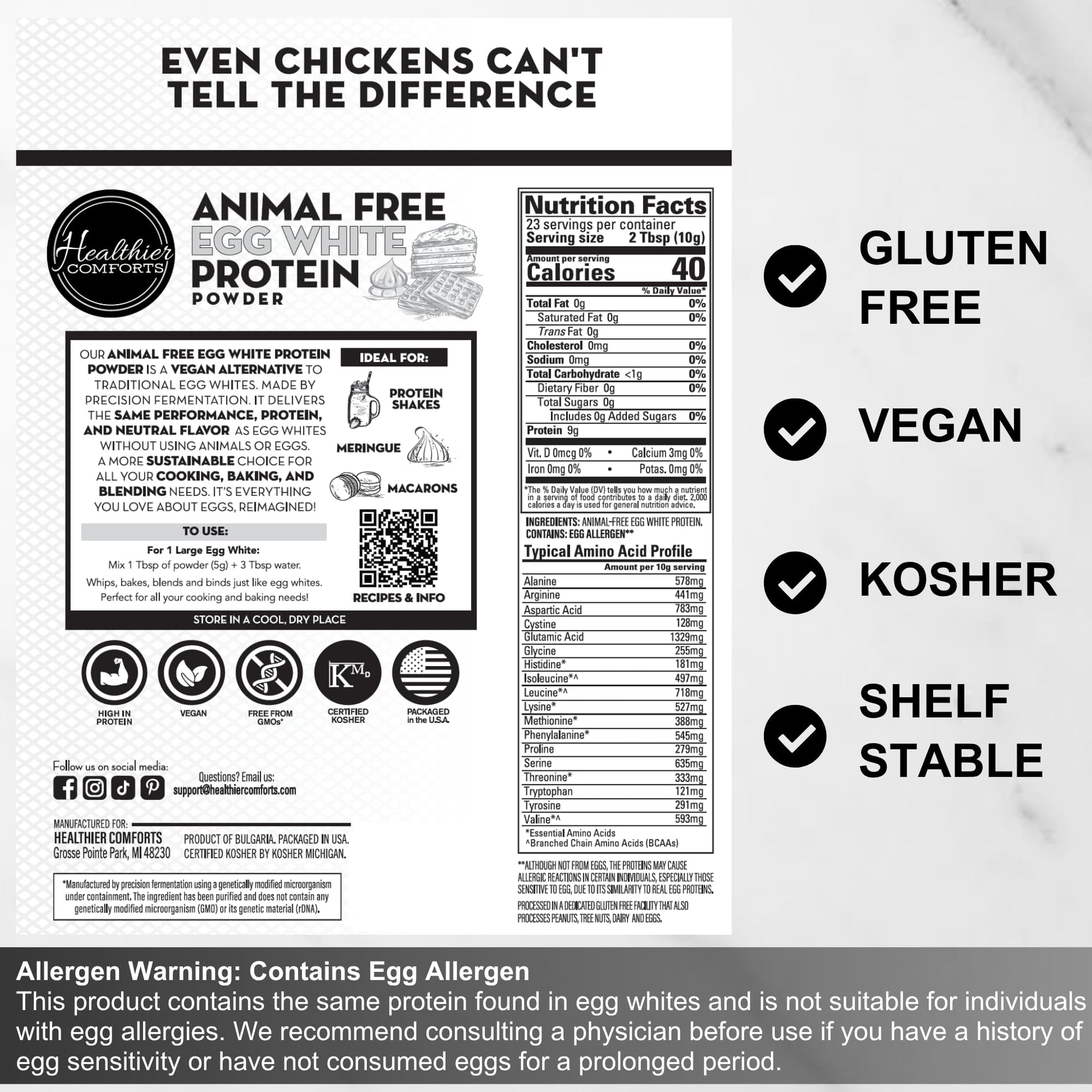 Healthier Comforts Animal-Free Egg White Protein Powder | Make Vegan Egg Omelets, Angel Food Cake, Meringue, Protein Shakes | Whips and Binds Just Like Traditional Egg Whites (8 oz) Healthier Comforts buy australia supplements