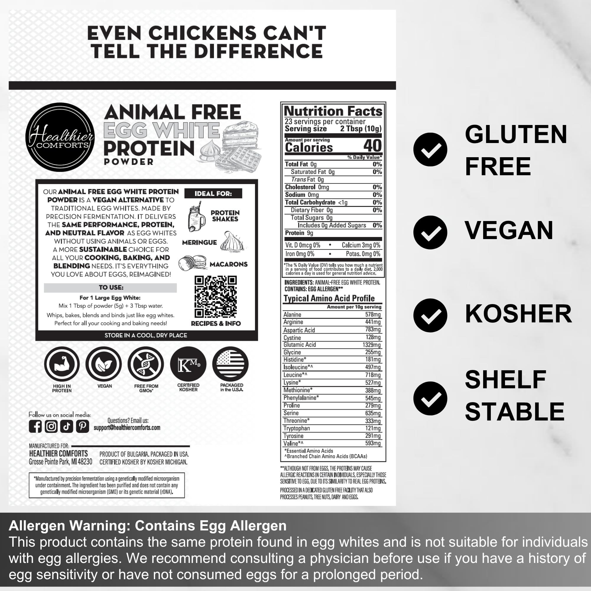 Healthier Comforts Animal-Free Egg White Protein Powder | Make Vegan Egg Omelets, Angel Food Cake, Meringue, Protein Shakes | Whips and Binds Just Like Traditional Egg Whites (8 oz) Healthier Comforts buy australia supplements