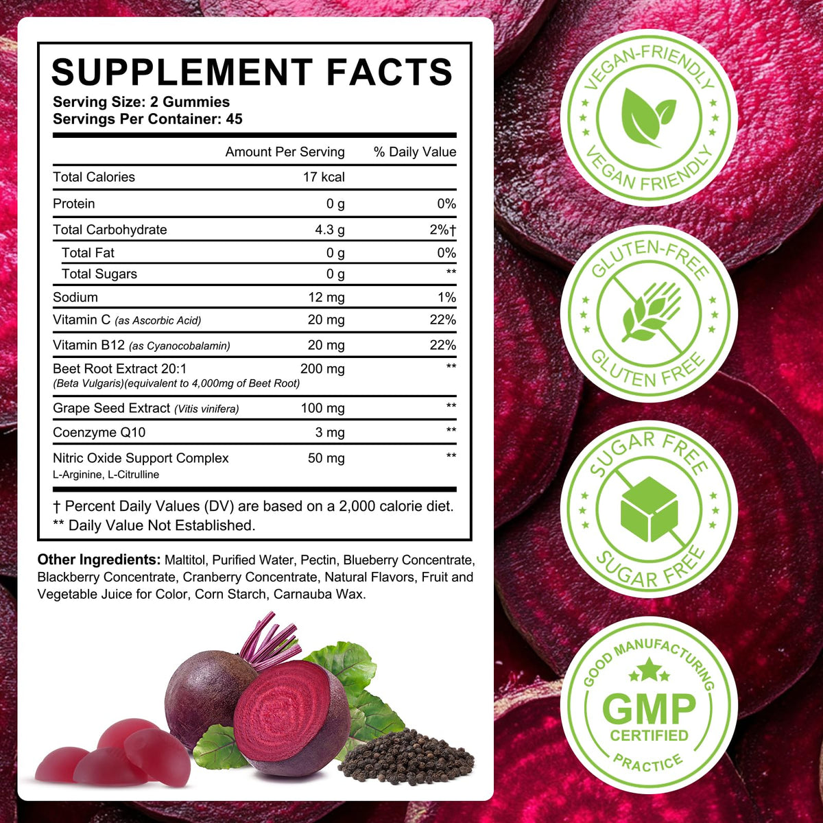 Beet Root Gummies Enriched with 200mg CoQ10 & Beet Root Extract for Blood Pressure, Heart Health Support, Energy Level Suport, Promoting Nitric Oxide chenyayun
