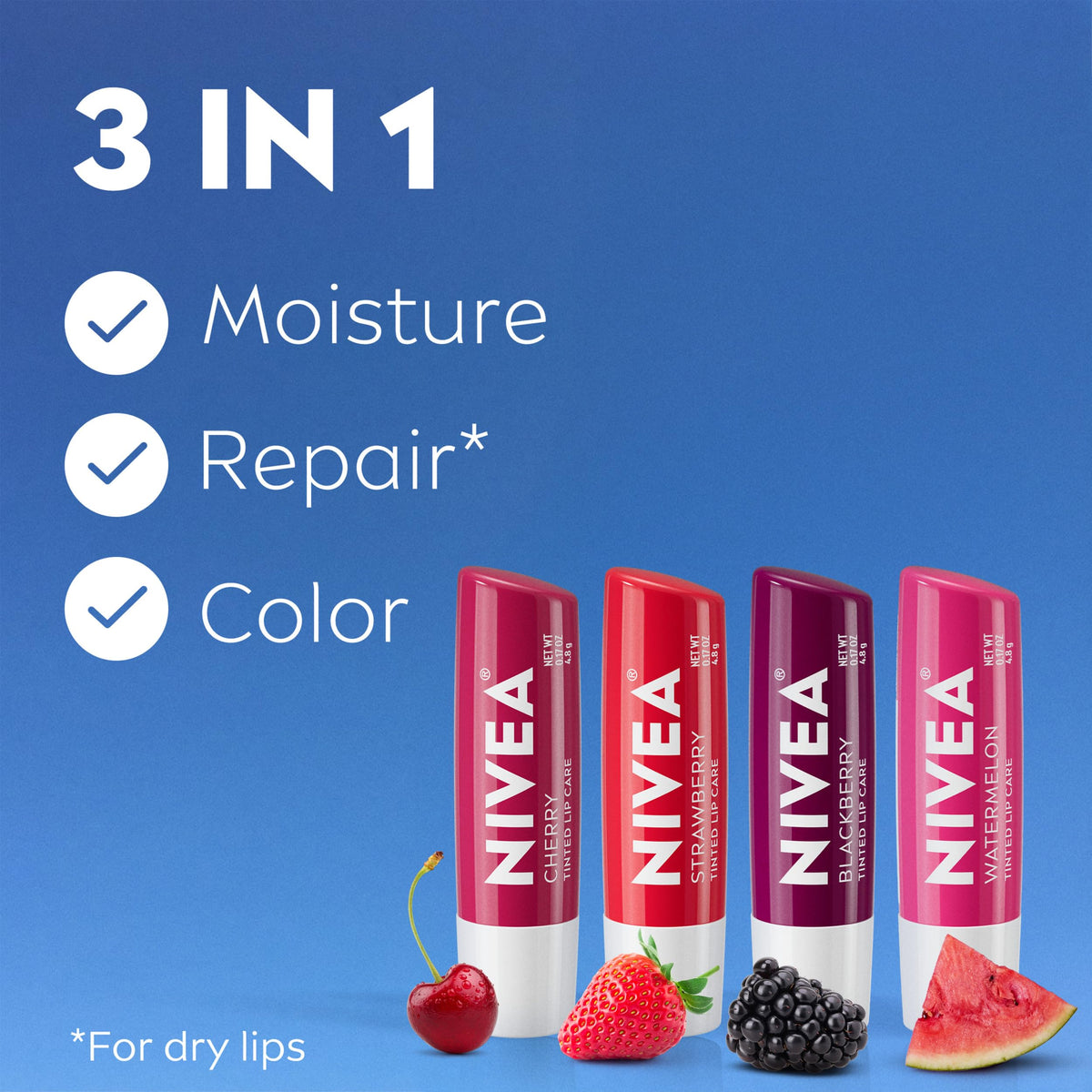 NIVEA Lip Care, Fruity Cuties Lip Balm Variety Pack, 4 x 0.17 OZ NIVEA