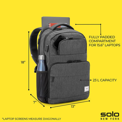 Solo New York Laptop Backpack for Women & Men -Carry On Bookbag for Travel & Work, Lightweight Bag, Side Mesh Pockets, Fits 15.6" Computer - Re:Discover, Grey Gsupps Australia