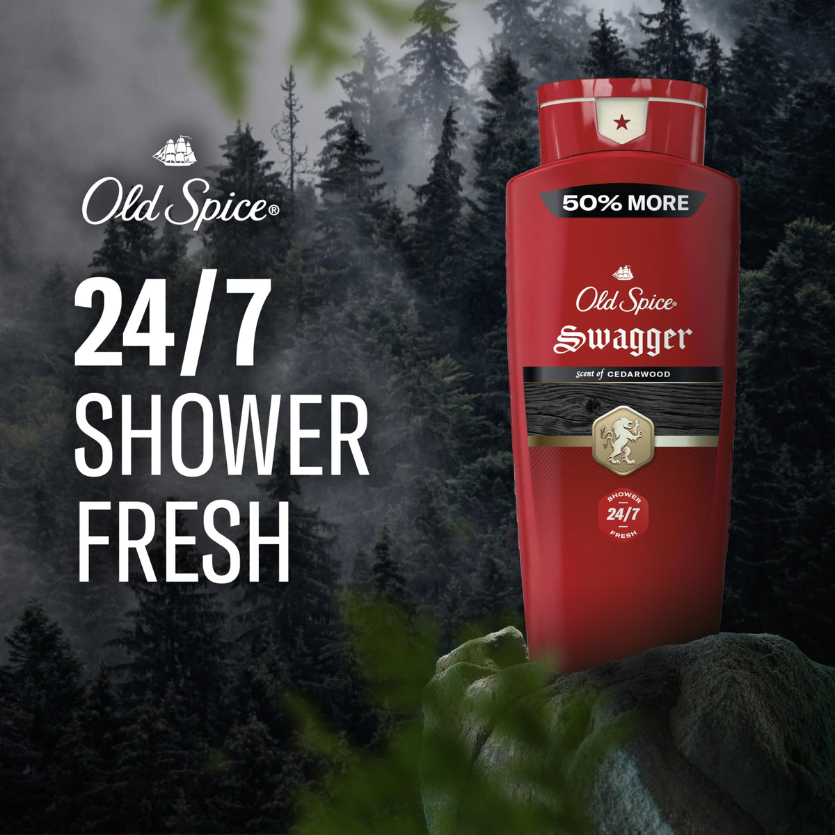Old Spice Refreshing Body Wash for Men, 3X Defense, 24/7 Shower Fresh with Long Lasting Scent, Red Collection, Swagger with Cedarwood Scent, 24 oz (Pack of 2) Old Spice