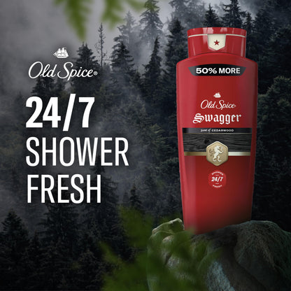 Old Spice Refreshing Body Wash for Men, 3X Defense, 24/7 Shower Fresh with Long Lasting Scent, Red Collection, Swagger with Cedarwood Scent, 24 oz (Pack of 2) Old Spice