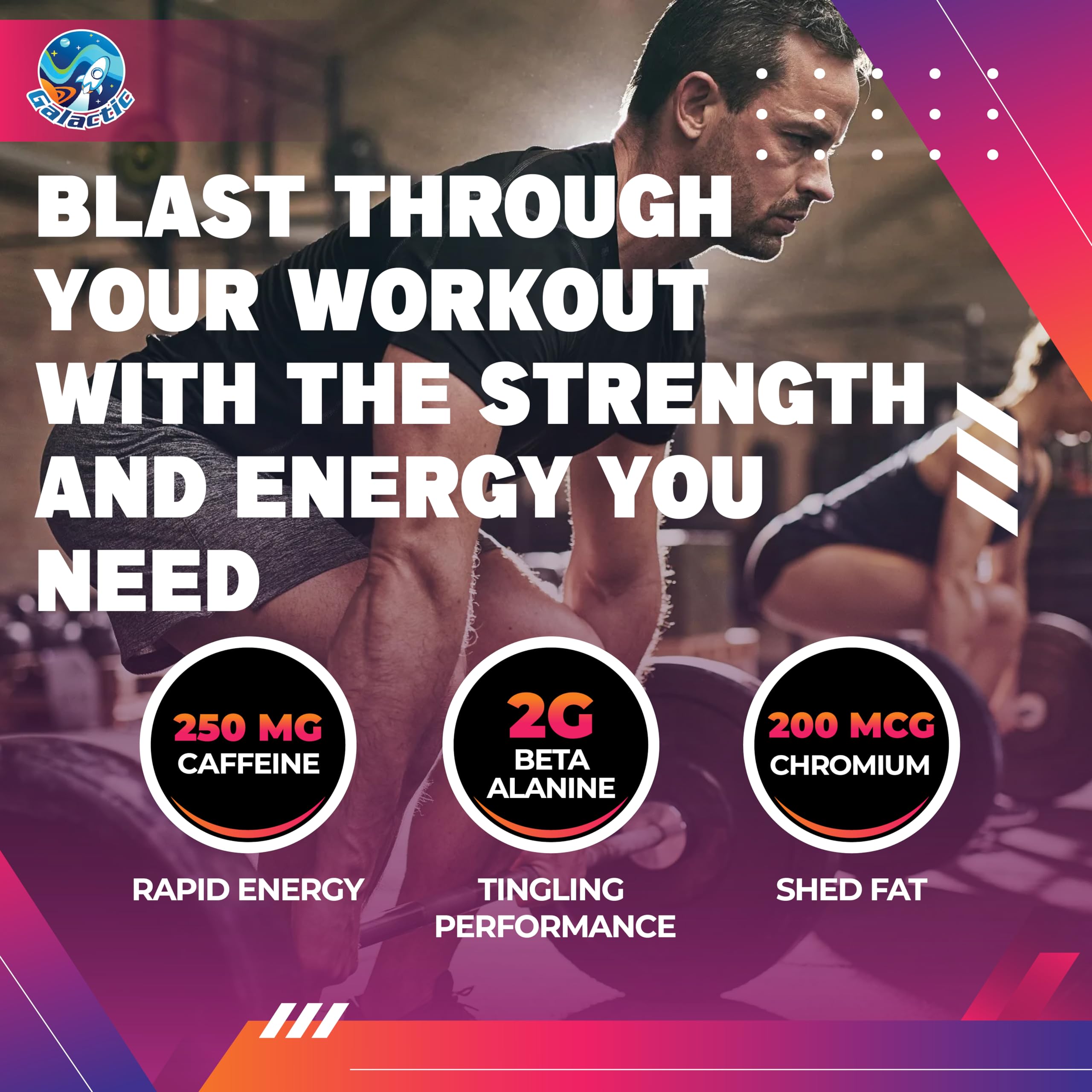 Galactic Pre-Workout Gummies, All Natural, 250mg Caffeine, Beta-Alanine, L-Citrulline Galactic buy australia supplements