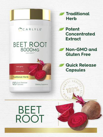 Carlyle Beet Root Capsules | 120 Count | Quick Release Capsules | Non-GMO and Gluten Free Supplement Carlyle