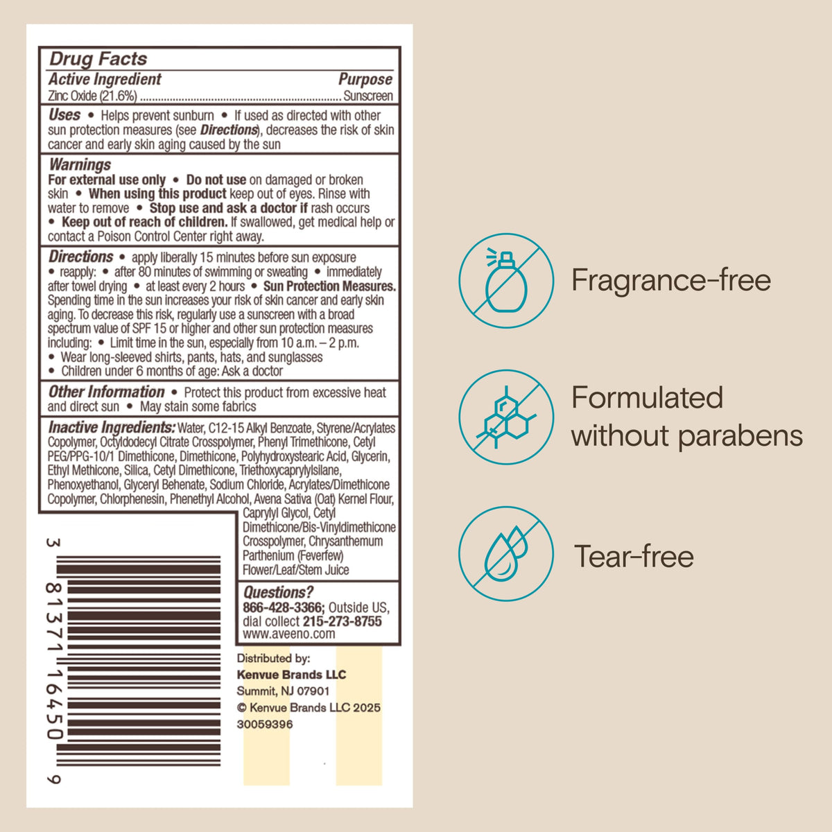 Aveeno Kids Sunscreen Lotion, Broad Spectrum, SPF 50, 3 fl. oz Aveeno