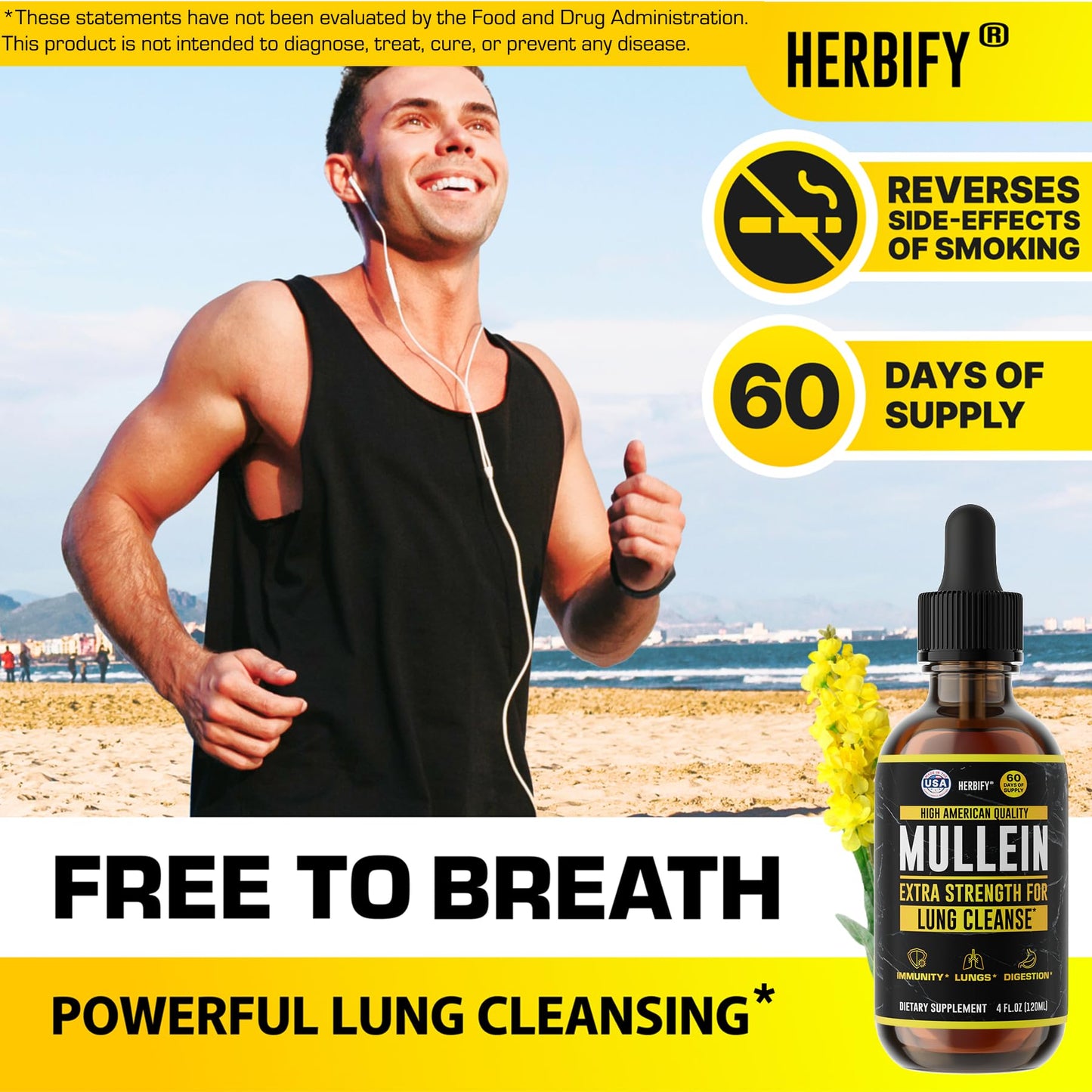 HERBIFY Mullein Drops - Lung Cleanse - Leaf Extract - Powerful Mullein for Immune Support,Detox & Respiratory Support - Made in USA HERBIFY