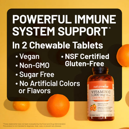 NatureWise Extra Strength Vitamin C Chewable 1000mg for Adults - Natural Orange Flavor - Immune System & Antioxidant Support - Non-GMO NatureWise