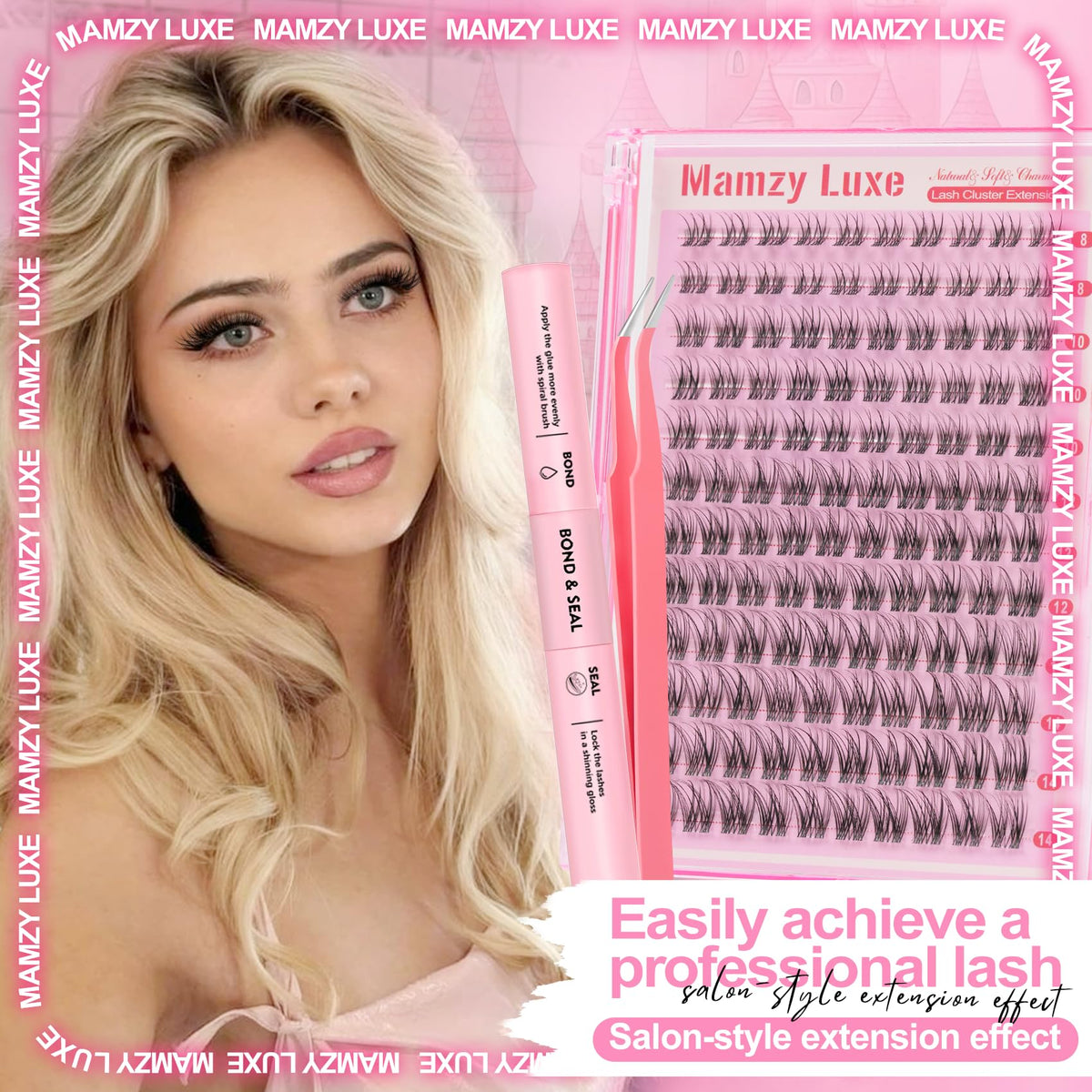 Natural Lash Clusters Kit Short Wispy Eyelash Clusters 8-14MM Clear Band Cluster Lashes Extensions Kit 120Pcs CC-Curly Daily Exquisite Eyelashes Clusters with Bond and Seal and Tweezers Mamzy Luxe