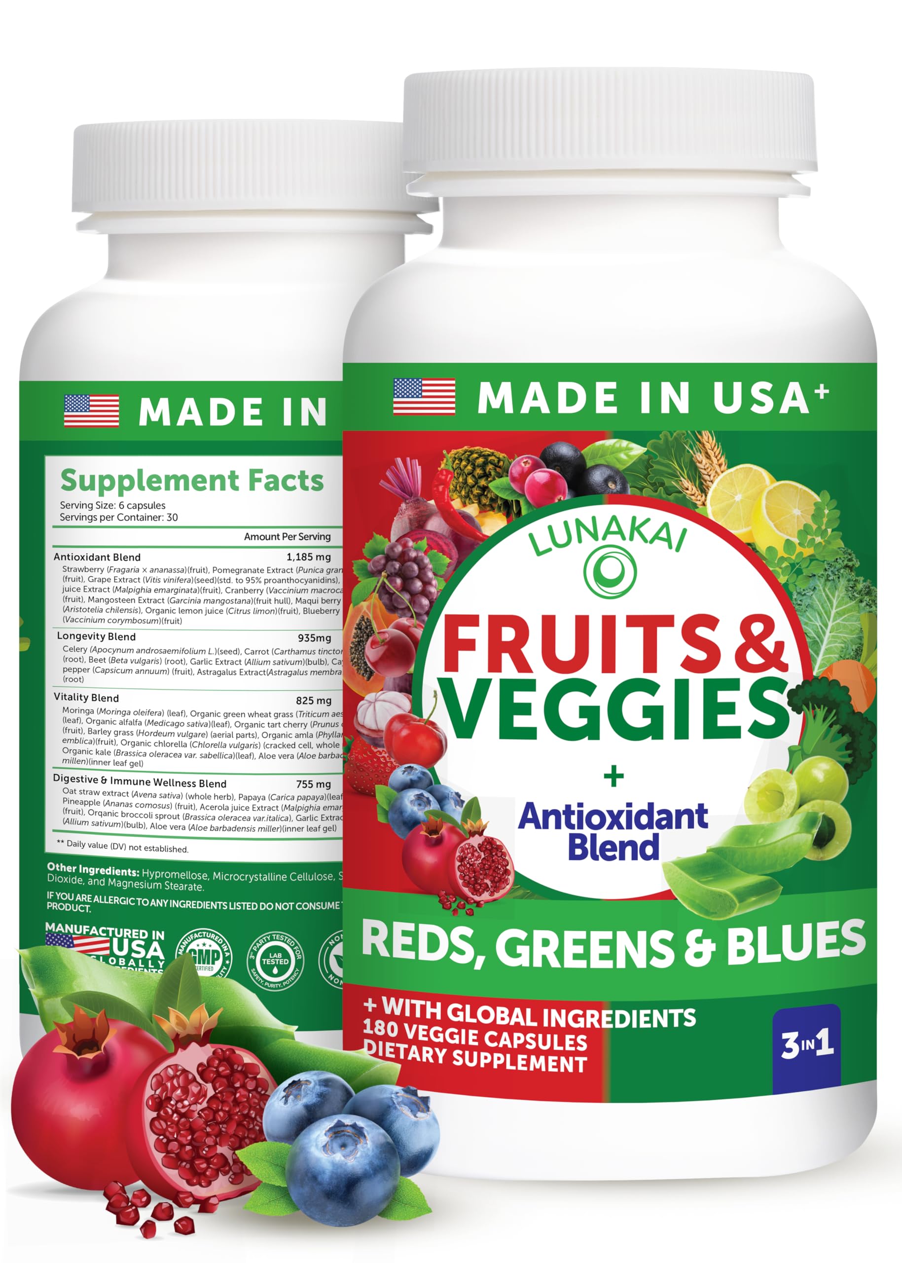 Lunakai USA Made Superfood Fruits & Veggies Supplement - All-in-One with 4 Blends & Scented Capsules, 180ct Super Veggie Capsules for Adults Lunakai buy australia supplements