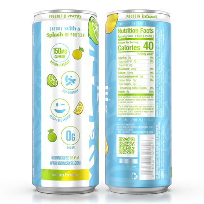 RYSE Functional Energy Drink - 5 Flavors Variety Pack - 150mg Natural Caffeine, 8g Whey Protein & 1g Prebiotics - Sugar Free, Gut-Friendly, Bloat-Free - 12 fl oz Cans (12-Pack)