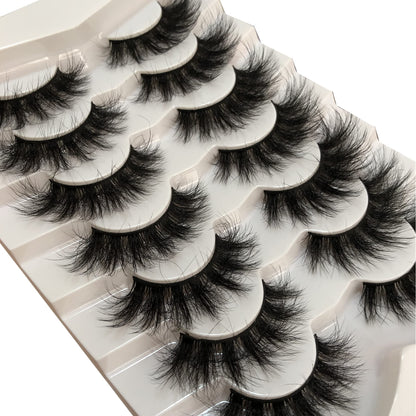 Pooplunch False Eyelashes Faux Mink Lashes Cat-Eye Look 18MM Wispy Long 8D Volume Fake Eyelash Strips 7 Pairs Pack Pooplunch