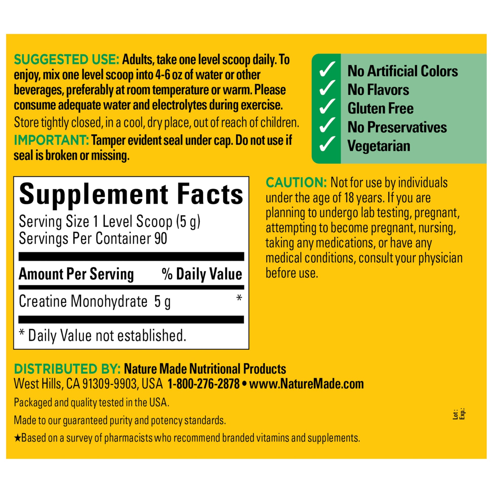 Nature Made Micronized Creatine Monohydrate Powder 5 g per Serving, Unflavored Drink Mix Powder, Muscle Support, 450 g, 90 Day Supply Nature Made buy australia supplements