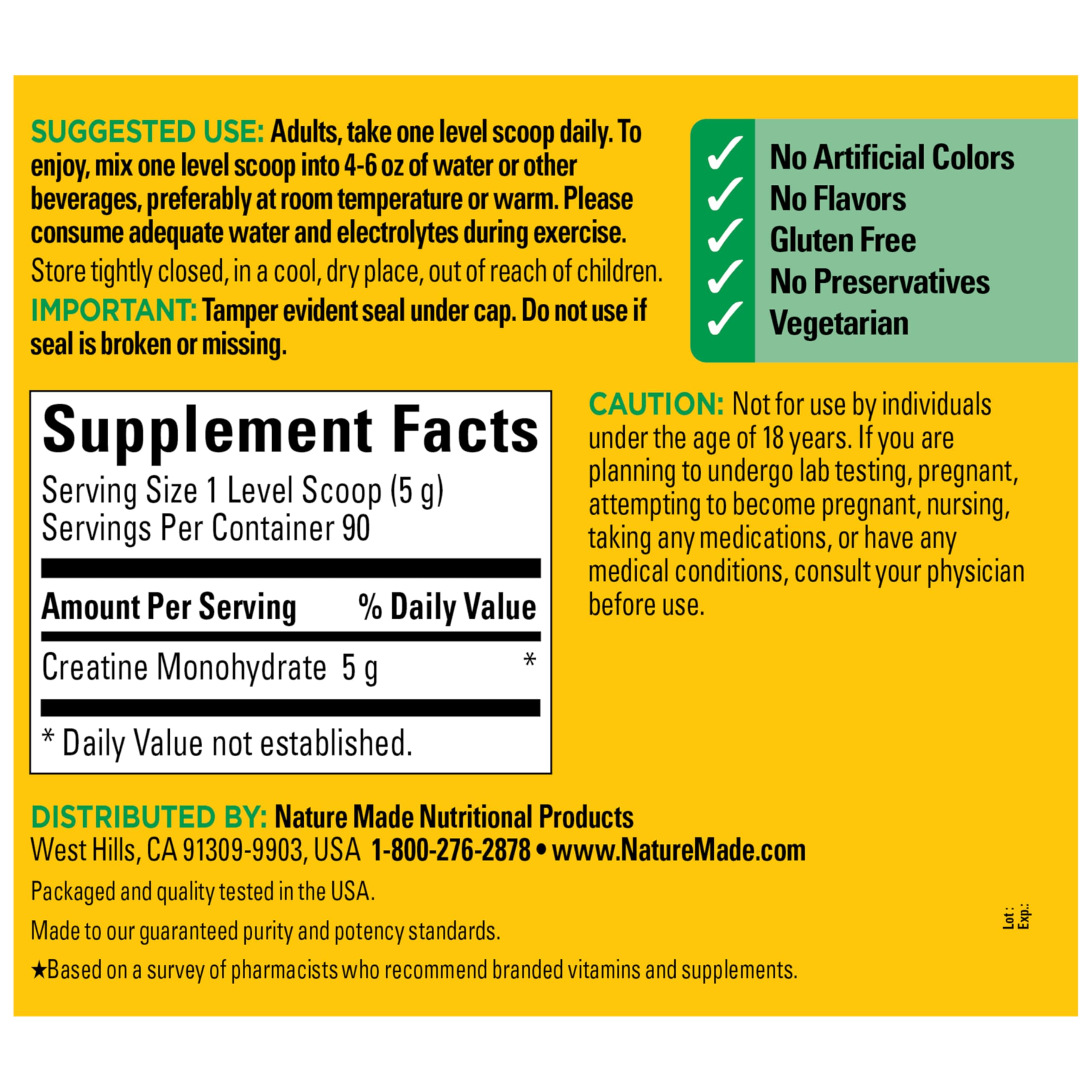 Nature Made Micronized Creatine Monohydrate Powder 5 g per Serving, Unflavored Drink Mix Powder, Muscle Support, 450 g, 90 Day Supply Nature Made buy australia supplements
