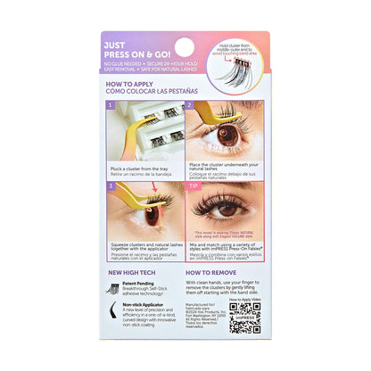 Kiss Impress Falsies Press On Self Adhesive Eyelashes, 10mm-12mm Natural Volume Press On Lashes, Black, No Glue Needed, Invisible Band, 12 Lash Clusters - Classy KISS