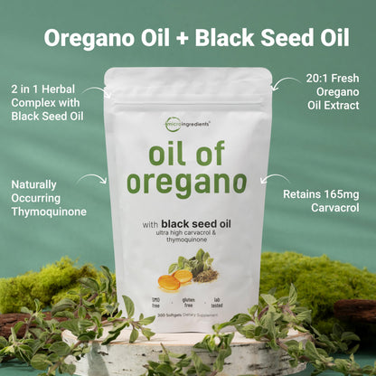 Micro Ingredients Oil of Oregano Softgels, 300 Count | 2 in 1 Formulated | 4X Strength Carvacrol & Thymoquinone | Plant Based, Non-GMO Micro Ingredients