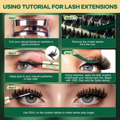 KEYYOU Lash Clusters with Spikes - 200D Volume Wispy Manga Lash Clusters KEYYOU