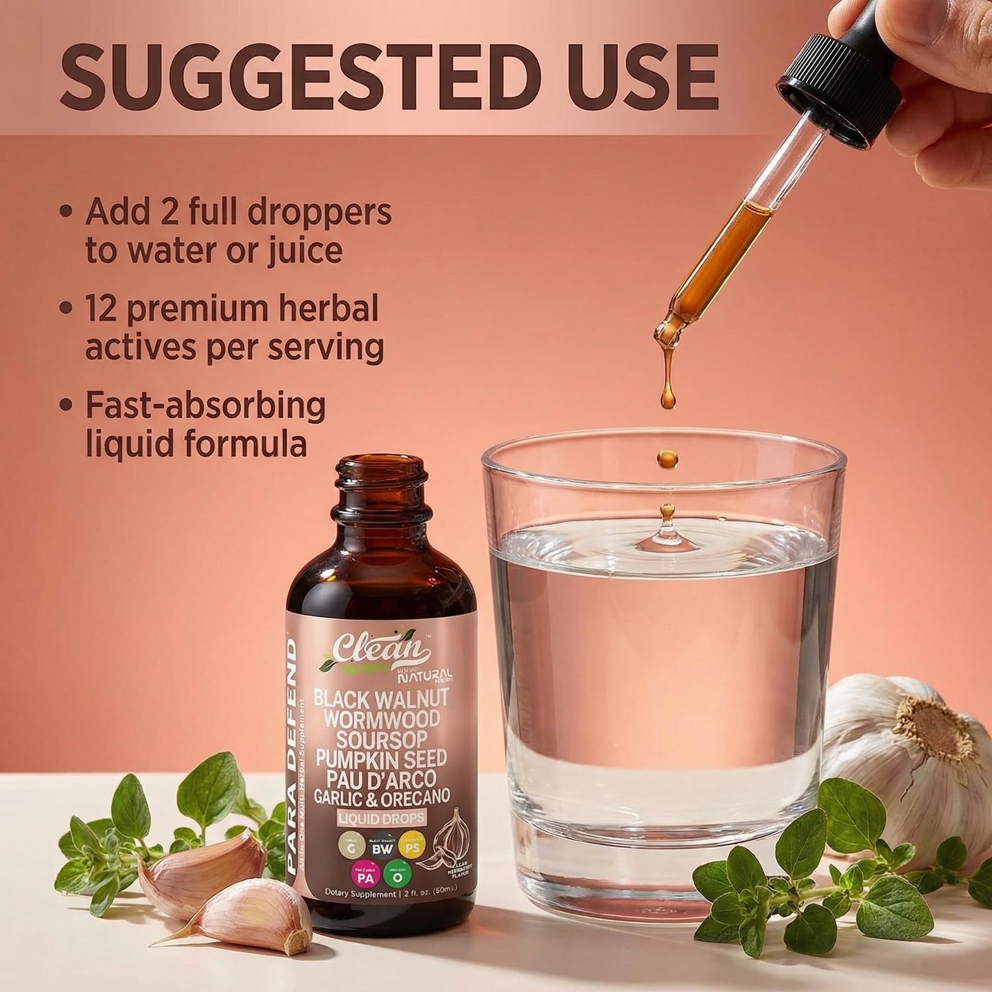 para Defend Wormwood Black Walnut Cleanse for Humans Drops Liquid Soursop Garlic Pumpkin Seed PAU D'Arco Oil of Oregano Turmeric Clean Nutraceuticals
