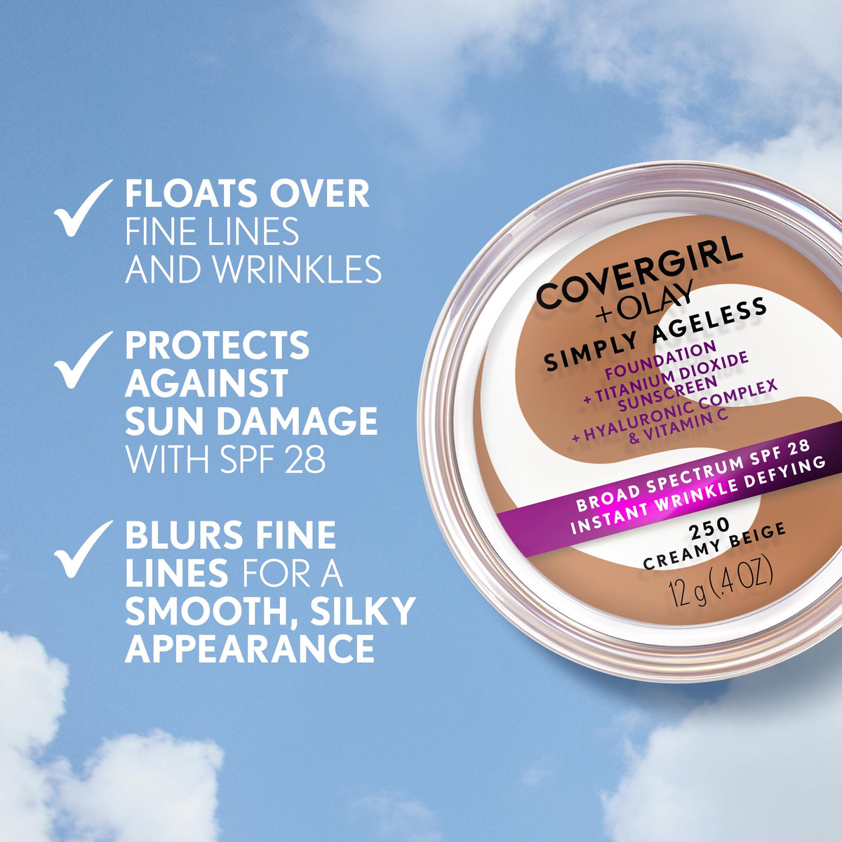 COVERGIRL & Olay Simply Ageless Instant Wrinkle-Defying Foundation, Creamy Natural 0.44 Fl Oz (Pack of 1) COVERGIRL