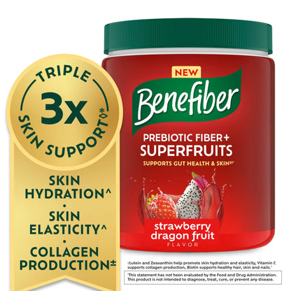 Benefiber Prebiotic GLP-1 Friendly Fiber + Superfruits Dietary Supplement, Strawberry Dragon Fruit Flavor, 8.8 oz (250g) Benefiber