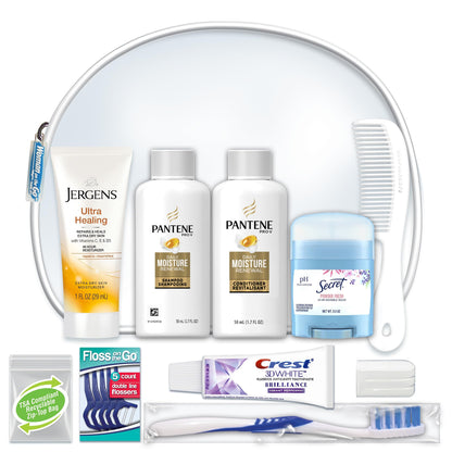 Convenience Kits International Women's Deluxe 10 Piece Kit with Travel Size TSA Compliant Essentials Featuring: Pantene Hair Products in Reusable Toiletry Zippered Bag Convenience Kits International