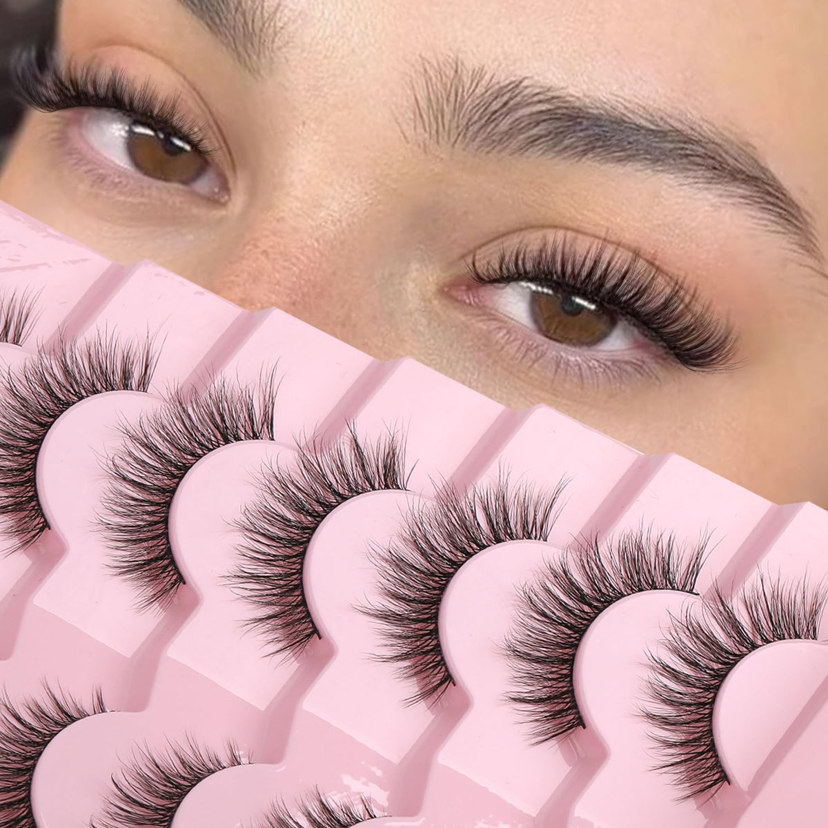 Onlyall Natural Lashes Wispy Lashes Natural Look False Eyelashes Flared Eyelashes 7 Pairs D-K06 Onlyall