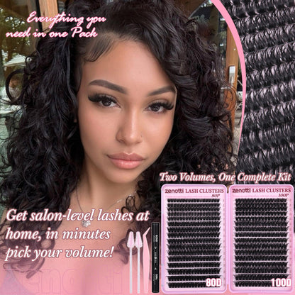 Lash Clusters Kit Fluffy 80D 100D Eyelash Clusters Kit 544PCS Wispy Cluster Eyelash Extensions D Curly Individual Lashes 8-16mm Soft Band DIY at Home with Lash Bond&Seal Tweezers Brush by zenotti zenotti