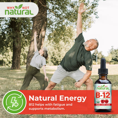 Why Not Natural Organic Vitamin B12 Liquid - Sublingual Extra Strength 60 x 5000 mcg Methylcobalamin Drops, Vegan, Why Not Natural