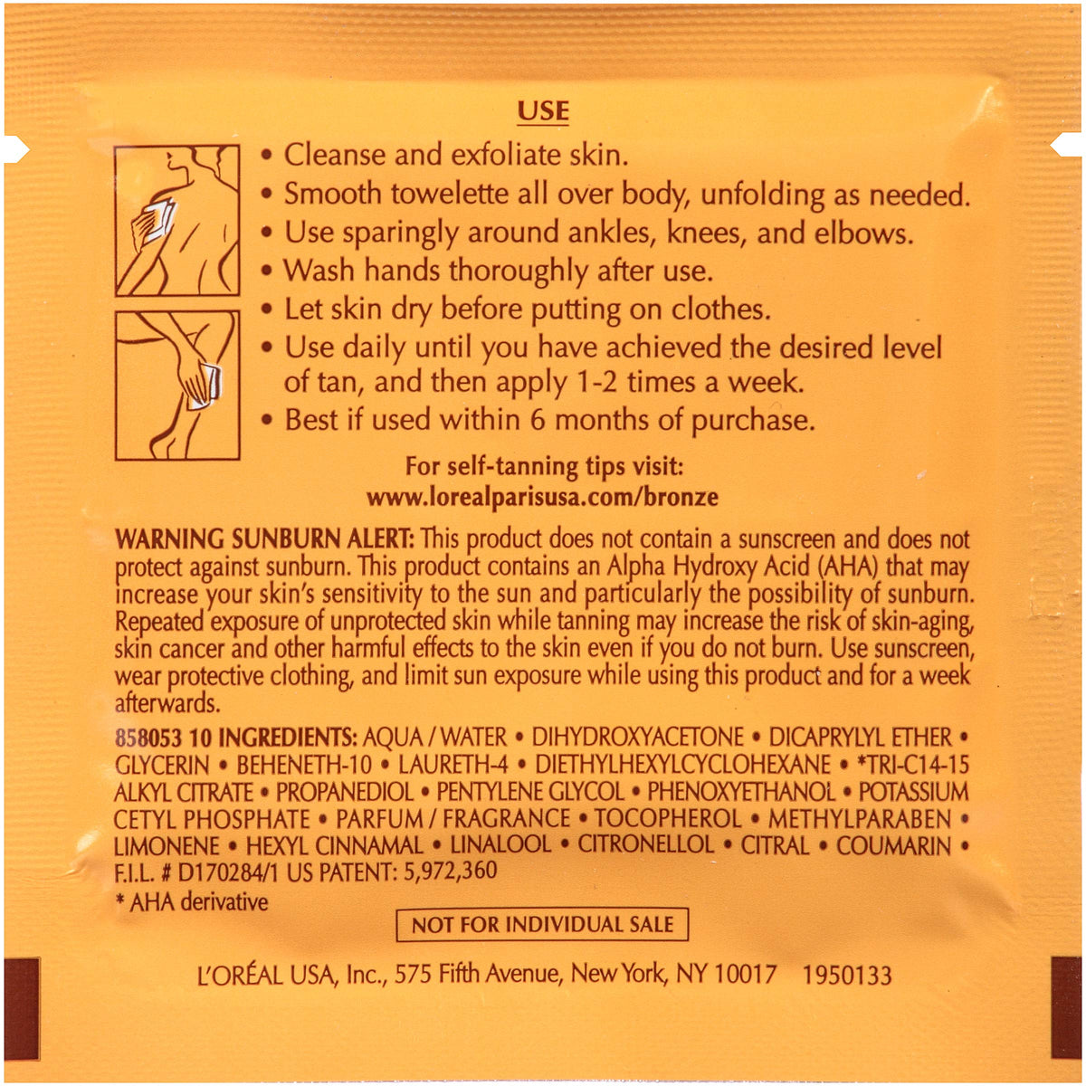 L'Oreal Paris Sublime Bronze Self Tanning Towelettes, Streak-Free, Natural Looking Tan, 6 ct L'Oreal Paris