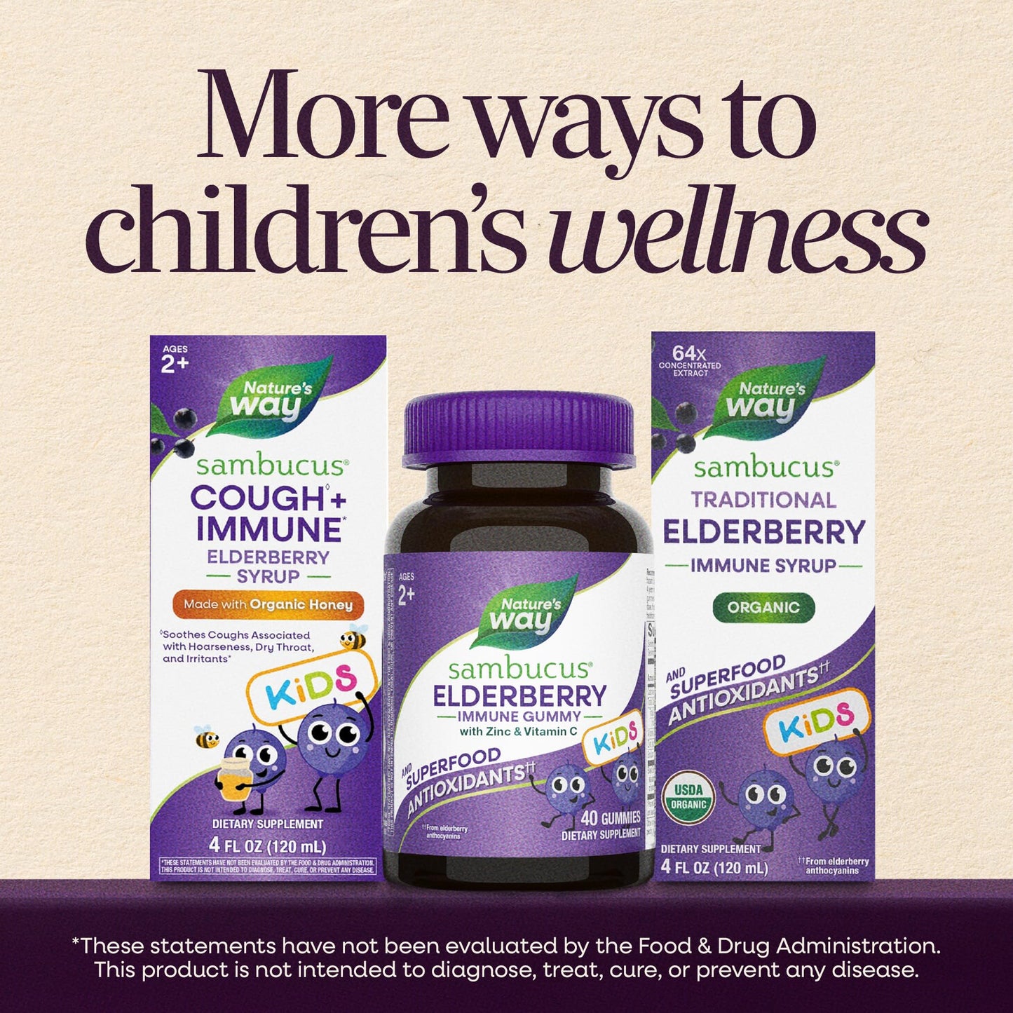 Nature’s Way Sambucus Kids Elderberry Immune Gummies with Black Elderberry Extract, Daily Immune Support Gummy with Vitamin C and Zinc Nature's Way
