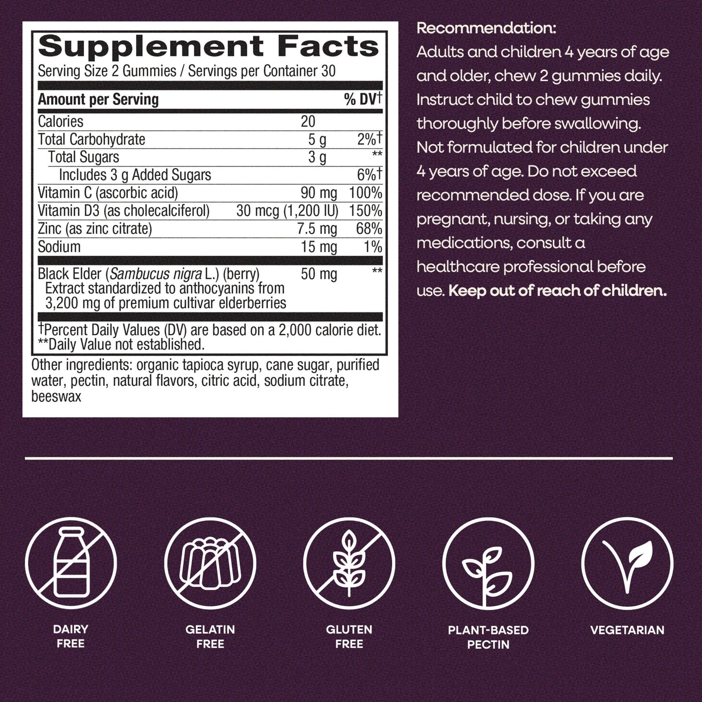 Nature’s Way Sambucus Elderberry Gummies, Immune Support Gummy for Adults & Kids Ages 4+ with Black Elderberry Extract, Vitamin C Nature's Way