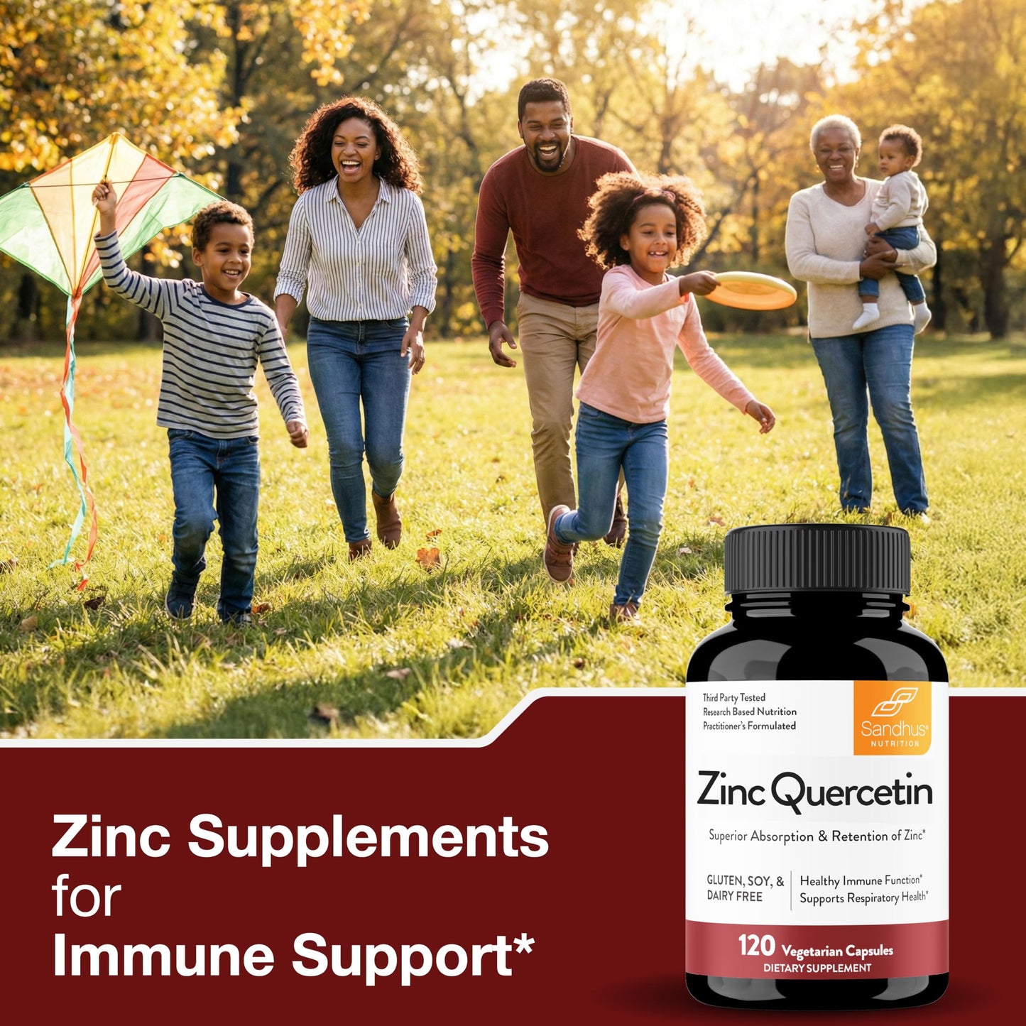 Sandhu's Zinc Quercetin 120 Vegetarian Capsules (Pack of 1) | High Absorption Zink Supplements for Immunity and Seasonal Allergy | Antioxidant Immune Support Sandhu's