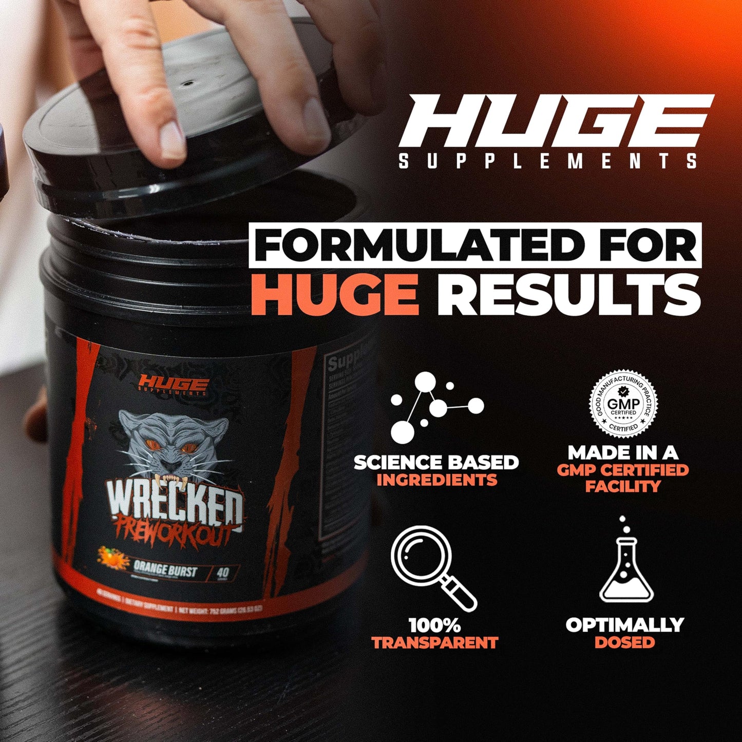 Wrecked Pre Workout Powder, Advanced Formula, Boosts Energy, Focus, Pumps & Performance, 10g L-Citrulline, 6.4g Beta Alanine, 5g Tyrosine, 1g Alpha GPC, 375mg Fast-Acting Caffeine & More (40 Servings)