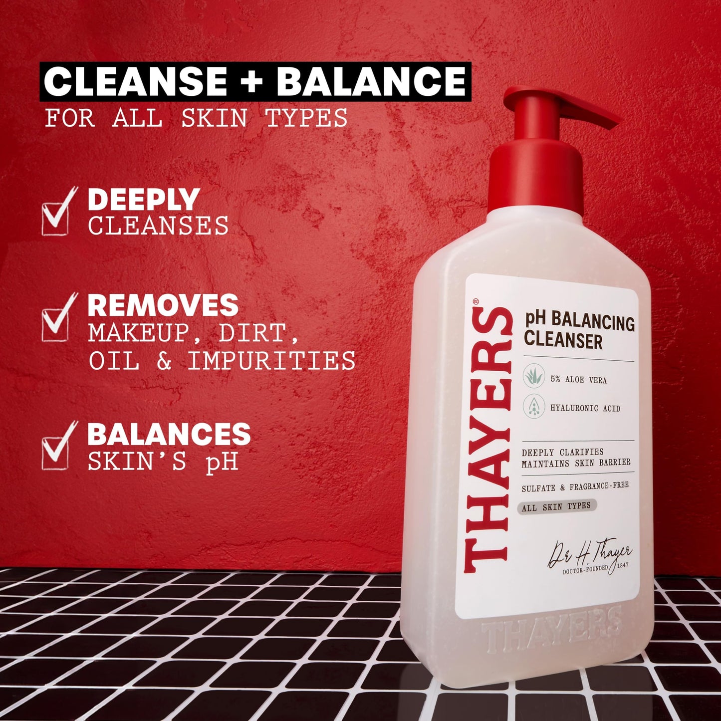 THAYERS pH Balancing Daily Cleanser, Face Wash with Aloe Vera, Gentle and Hydrating Skin Care for Dry, Oily, or Acne Prone Skin, 8 FL Oz. THAYERS