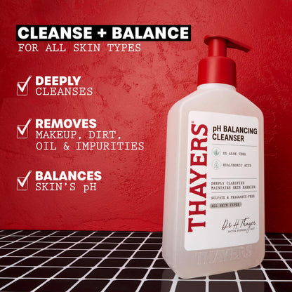 THAYERS pH Balancing Daily Cleanser, Face Wash with Aloe Vera, Gentle and Hydrating Skin Care for Dry, Oily, or Acne Prone Skin, 8 FL Oz. THAYERS