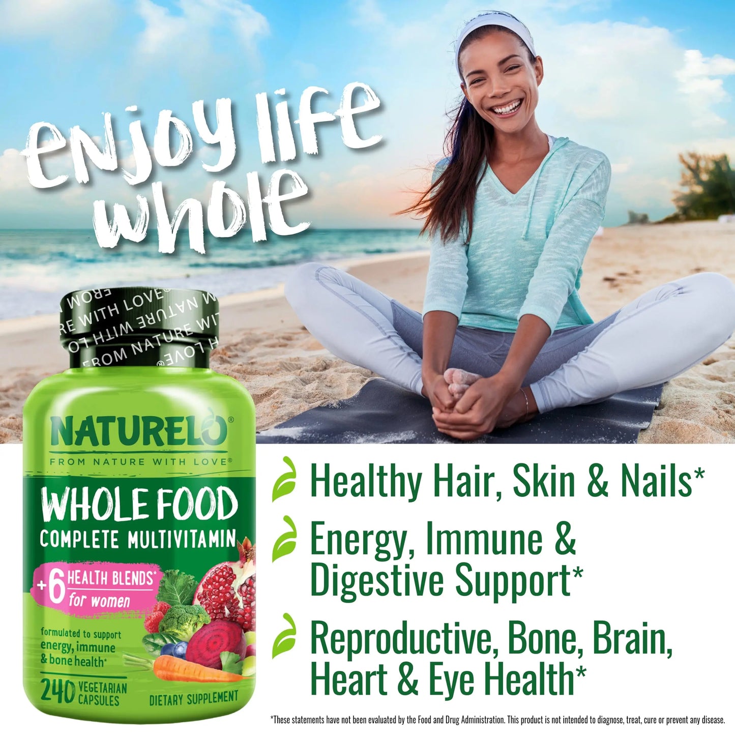 NATURELO Whole Food Multivitamin for Women - with Vitamins, Minerals, & Organic Extracts - Supplement for Energy and Heart Health NATURELO