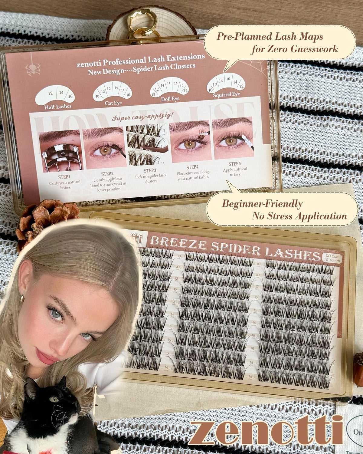 Spider Breeze Lash Clusters DD Curl 180PCS Natural Eyelash Clusters Wispy Cluster Eyelash Extensions Breeze Venus Lashes Cluster with Invisible Band Kim K Style Eyelash Extensions by zenotti zenotti