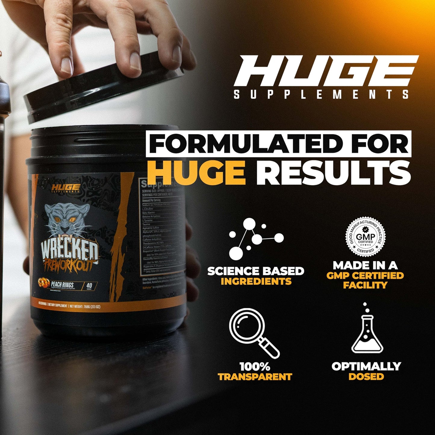 Wrecked Pre Workout Powder, Advanced Formula, Boosts Energy, Focus, Pumps & Performance, 10g L-Citrulline, 6.4g Beta Alanine, 5g Tyrosine, 1g Alpha GPC, 375mg Fast-Acting Caffeine & More (40 Servings)