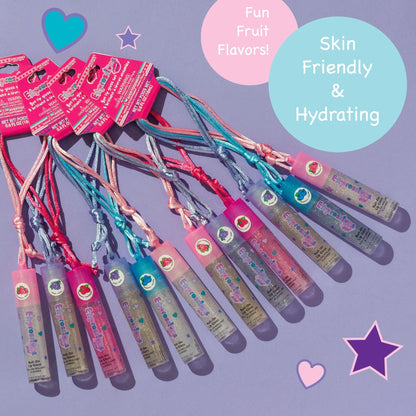12pc Fruit Flavored Lip Gloss Necklace Set - Non-Toxic Wearable Lip Gloss EXPRESSIONS