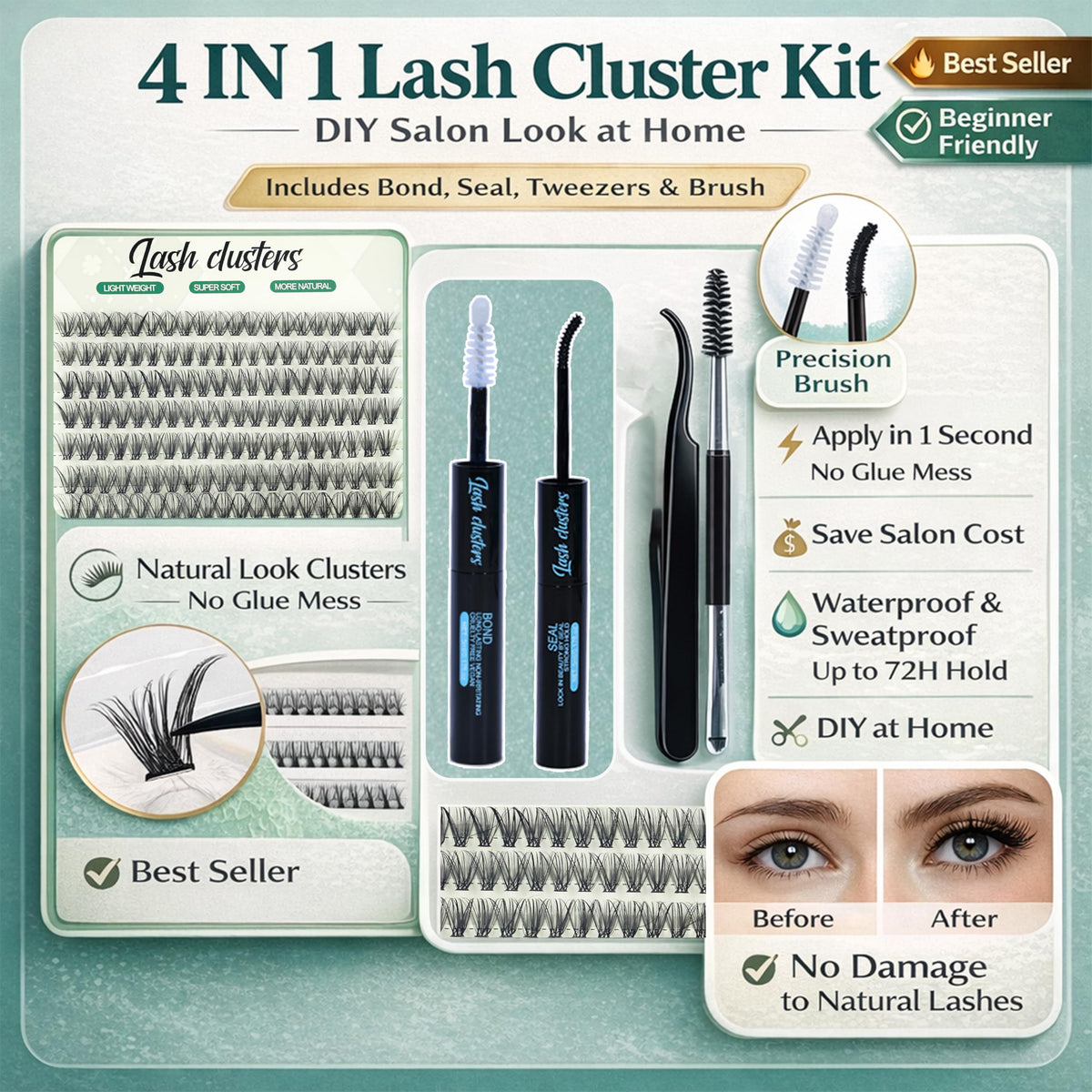 Lash Clusters Kit 30D+40D Natural Wispy Lashes Clusters Eyelash Extensions FebFeb