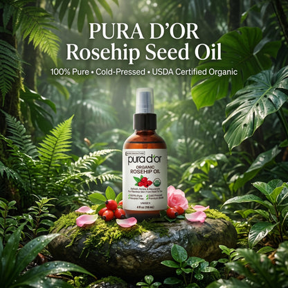 PURA D'OR ORGANIC Rosehip Seed Oil Pure Cold-Pressed for Face, 4oz PURA D'OR