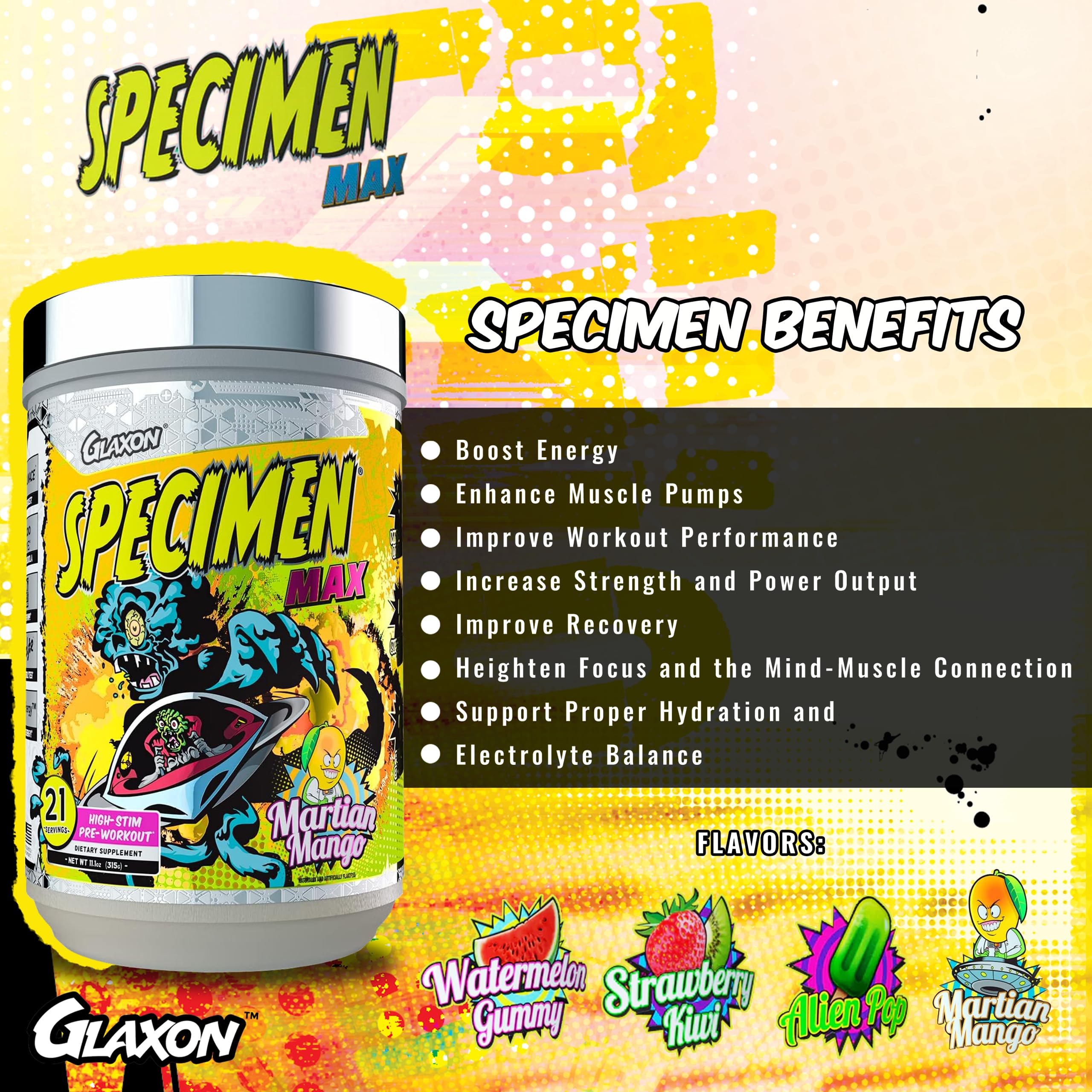 Glaxon Specimen Max High Stim Pre-Workout | 400mg Caffeine + 3200mg Beta Alanine Glaxon buy australia supplements