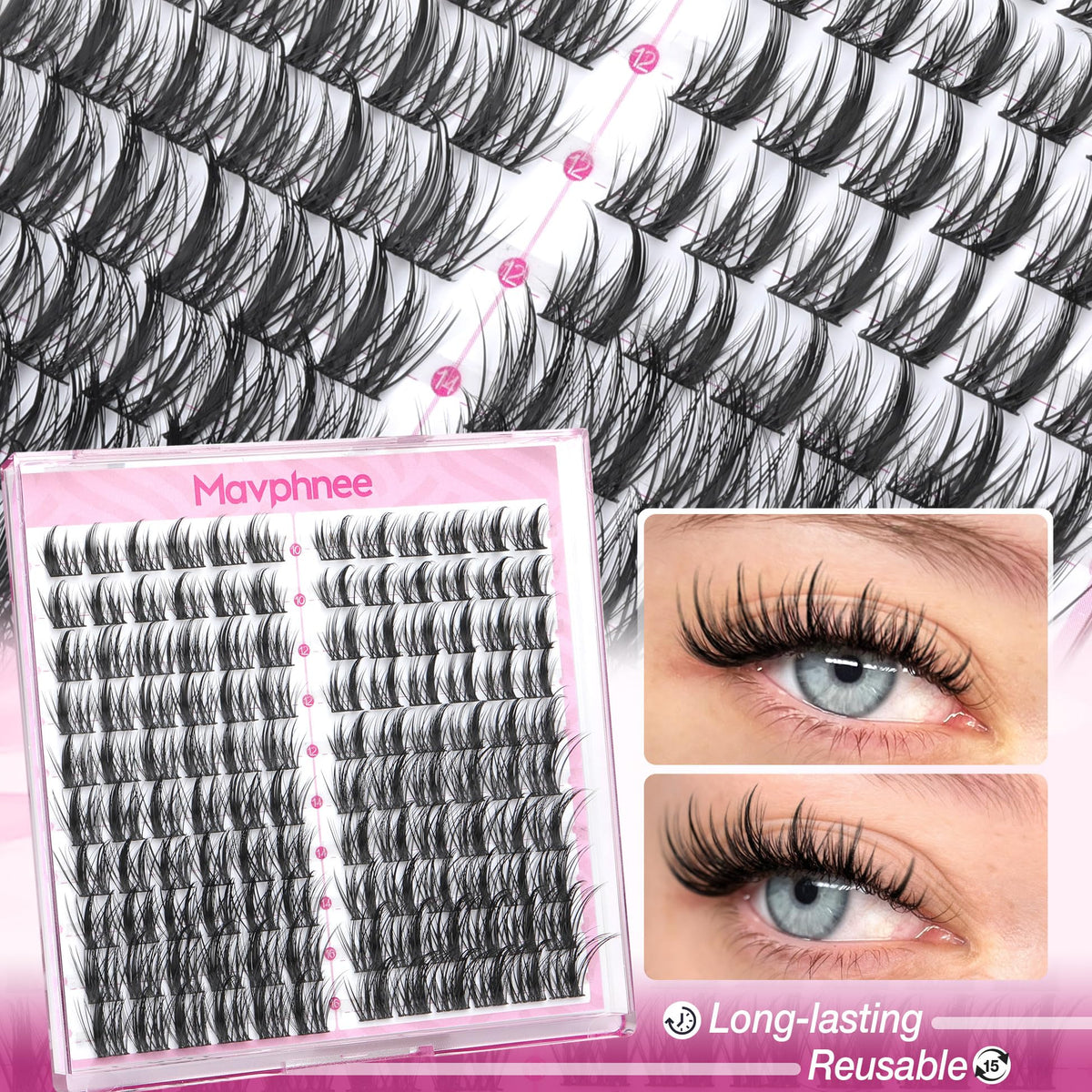 Natural Lash Clusters Spiky Eyelash Extensions Wispy Individual Lashes Manga Eyelash Individuals 120 Pcs CC-Curly Cluster Eyelash Extensions 10-16MM Mixed DIY Lash Extensions by Mavphnee Mavphnee