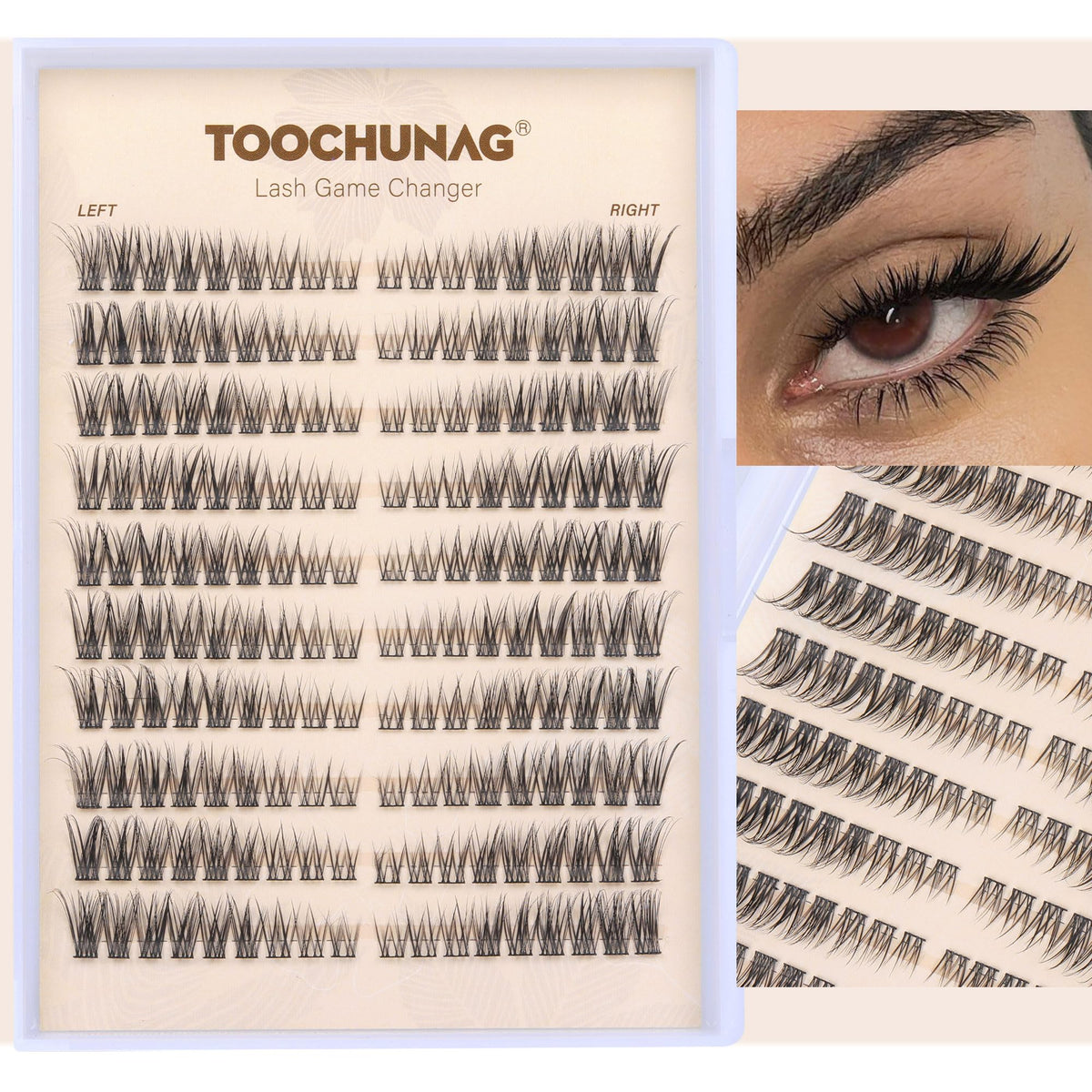 Natural Lash Clusters Wispy Eyelash Clusters C Curl Left&Right Cluster Eyelashes Extensions 180pcs Cluster Lashes DIY Individual Lash Extension Thin Band Cat Eye Lashes by TOOCHUNAG TOOCHUNAG