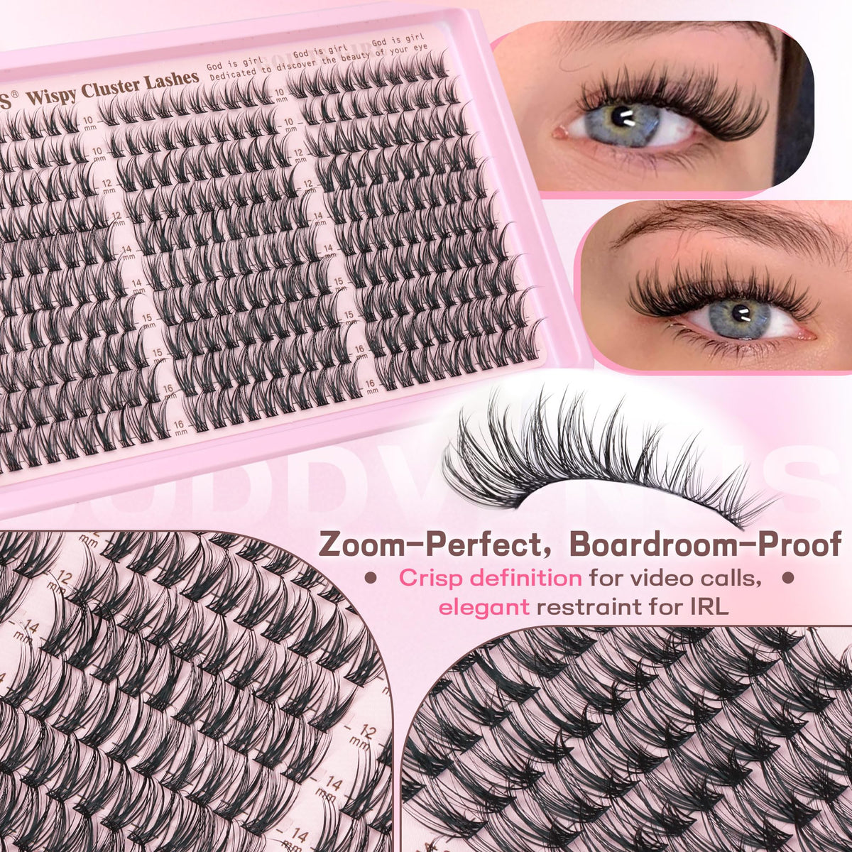 Goddvenus Lash Clusters Kit Wispy Eyelash Clusters Lashes Natural DIY Lash Extension Kit 10-16mm Cluster Eyelash Extensions Kit 300pcs C Curl Individual Lashes Cluster Eyelash (No Tweezers) Goddvenus
