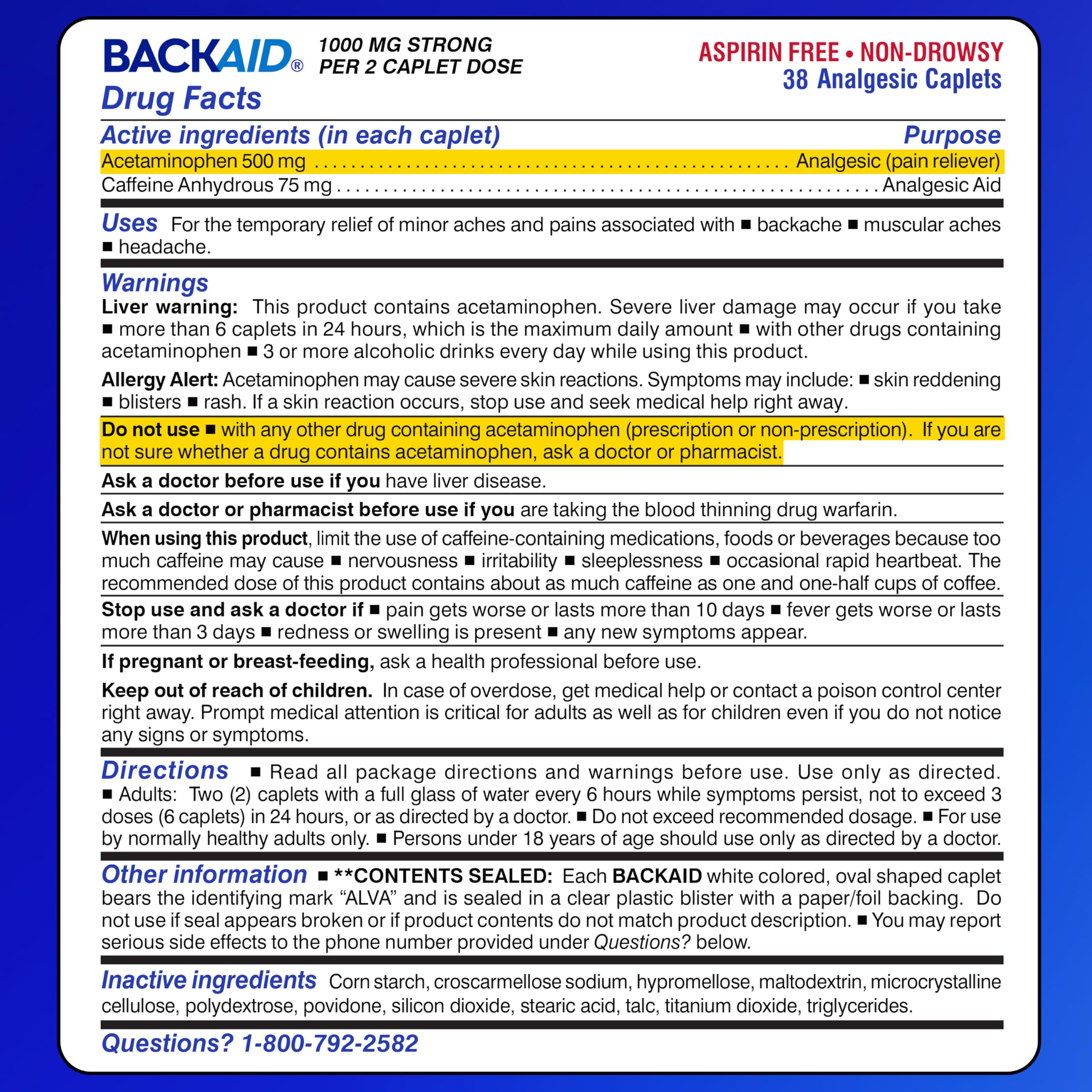 Backaid Maximum Strength Aspirin-Free Pain Relief from Backache, Sciatica and Leg Pain, Powerful Combination, Long-Lasting 6 Hour Formula, 38 Count Backaid buy australia supplements