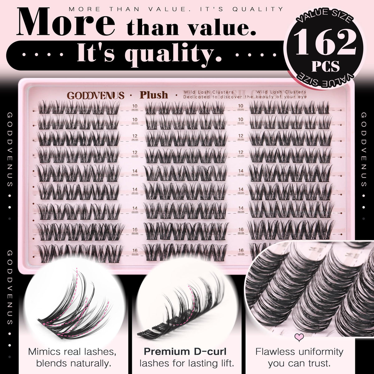 Goddvenus Plush Lash Clusters Natural Wispy Cluster Eyelash Extensions, Fluffy DIY Lash Extension at Home for Natural Look, D Curl Individual Eyelashes Goddvenus